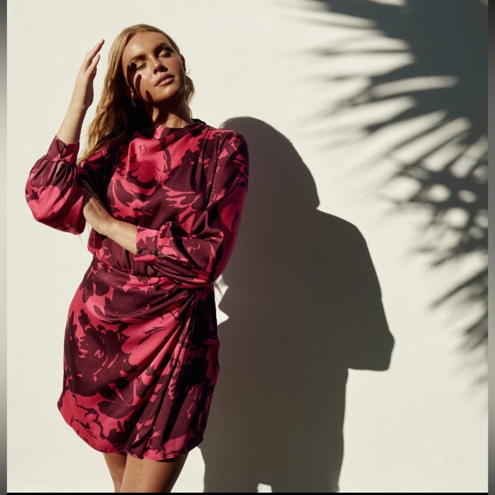 Zara Satin Effect Mini Dress Floral Rose S